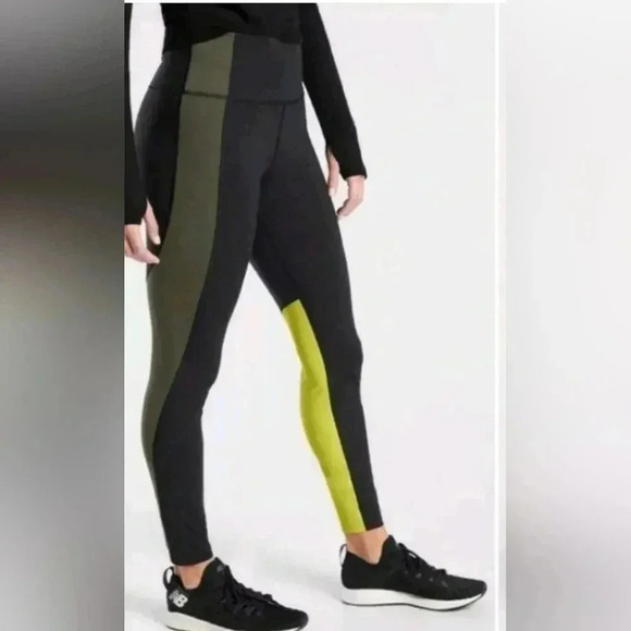 Athleta Pants - Athleta Asym ColorBlock Leggings Black Gray Yellow Size Medium